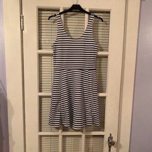 H&M White and Navy Striped Skater Dress in Size 8